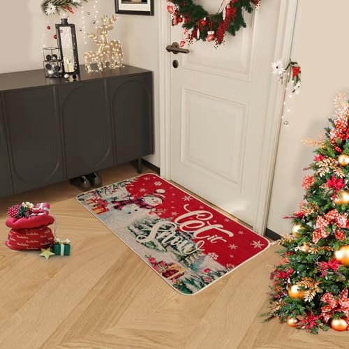 Voanos Christmas Snowman Let it Snow Doormat, Decor Low-Profile Floor Mat for Indoor Outdoor, Cute Christmas, alternate view