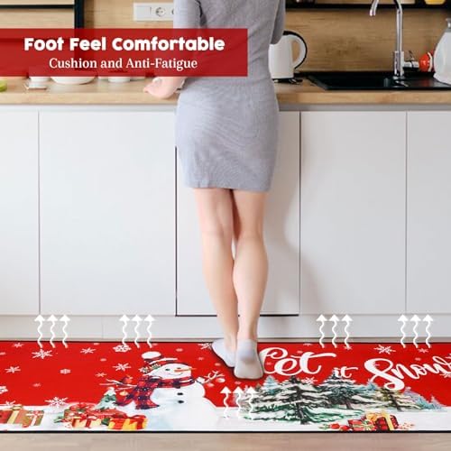 Voanos Merry Christmas Kitchen Rugs Set of 2, Non-Slip Washable Kitchen Floor Mat, Xmas Snowman Christams Tree, alternate