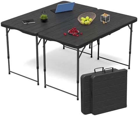 VSOAEIL 4 FT Folding Table 2 Pack Plastic Foldable Table Adjustable Height