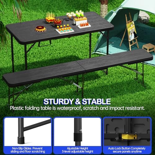 VSOAEIL 4 FT Folding Table 2 Pack Plastic Foldable Table Adjustable Height, alternate view 3