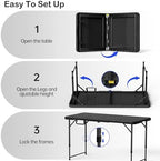 VSOAEIL 4 FT Folding Table 2 Pack Plastic Foldable Table Adjustable Height, alternate view 6