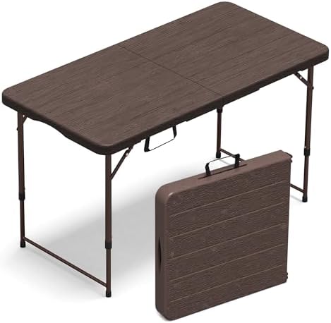 VSOAEIL 4 FT Folding Table, Small Plastic Foldable Table Adjustable Height