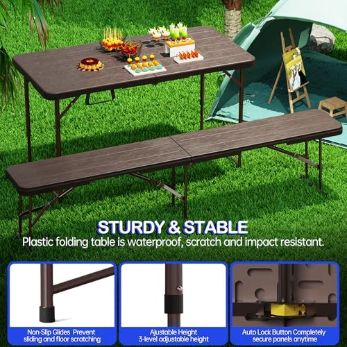 VSOAEIL 4 FT Folding Table, Small Plastic Foldable Table Adjustable Height, alternate view 3