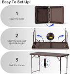 VSOAEIL 4 FT Folding Table, Small Plastic Foldable Table Adjustable Height, alternate view 6