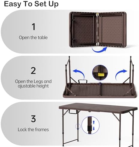 VSOAEIL 4 FT Folding Table, Small Plastic Foldable Table Adjustable Height, alternate view 6