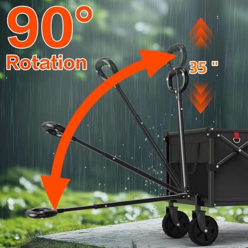 Wagons Carts Foldable,120L Collapsible Wagon Cart with Wheels, Black in Black, alternate view 4