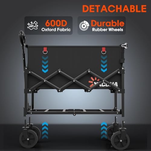 Wagons Carts Foldable,120L Collapsible Wagon Cart with Wheels, Black in Black, alternate view 6