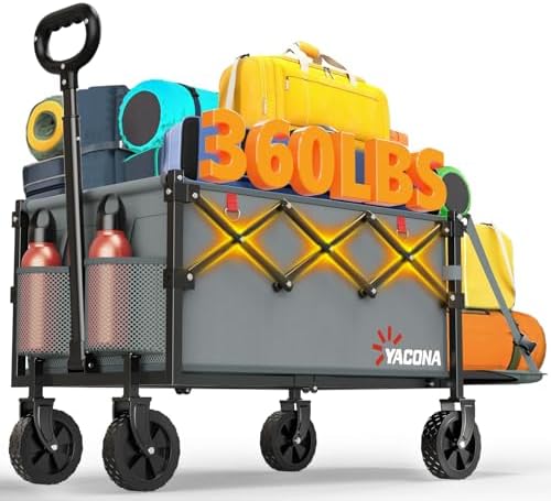 Wagons Carts Foldable, 120L Collapsible Wagon Cart with Wheels, Grey in Grey