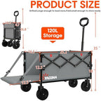 Wagons Carts Foldable, 120L Collapsible Wagon Cart with Wheels, Grey in Grey, alternate view 2