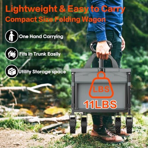 Wagons Carts Foldable, 120L Collapsible Wagon Cart with Wheels, Grey in Grey, alternate view 5