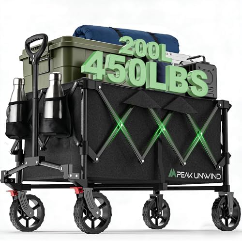 Wagons Carts Foldable, Collapsible Wagon with Wheels,450LBS Heavy Duty Beach Wagon Cart, Lightweight Portable