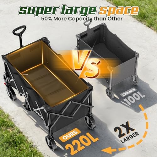 Wagons Carts Foldable, Collapsible Wagon with Wheels,450LBS Heavy Duty Beach Wagon Cart, Lightweight Portable, alternate view