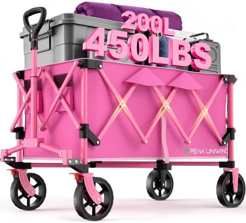 Wagons Carts Foldable, Collapsible Wagon with Wheels,450LBS Heavy Duty Beach Wagon Cart, Lightweight Portable