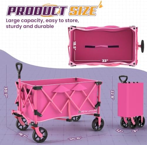 Wagons Carts Foldable, Collapsible Wagon with Wheels,450LBS Heavy Duty Beach Wagon Cart, Lightweight Portable, alternate view