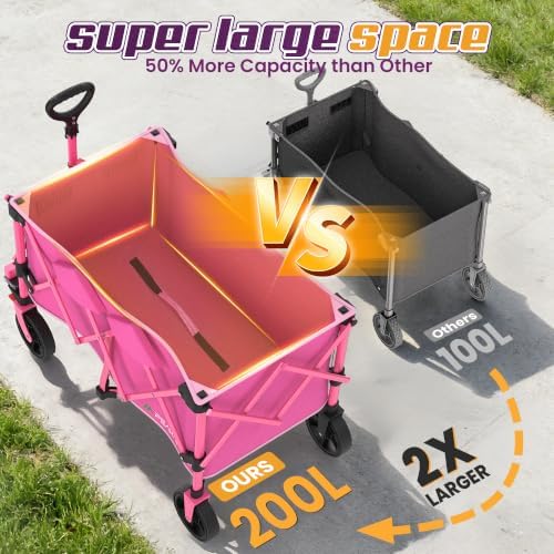Wagons Carts Foldable, Collapsible Wagon with Wheels,450LBS Heavy Duty Beach Wagon Cart, Lightweight Portable, alternate view