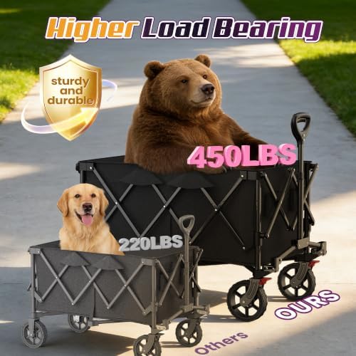 Wagons Carts Foldable, Collapsible Wagon with Wheels,450LBS Heavy Duty Beach Wagon Cart, Lightweight Portable, alternate view