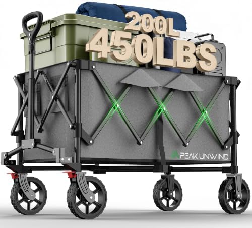 Wagons Carts Foldable, Collapsible Wagon with Wheels,450LBS Heavy Duty Beach Wagon Cart, Lightweight Portable