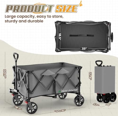 Wagons Carts Foldable, Collapsible Wagon with Wheels,450LBS Heavy Duty Beach Wagon Cart, Lightweight Portable, alternate view