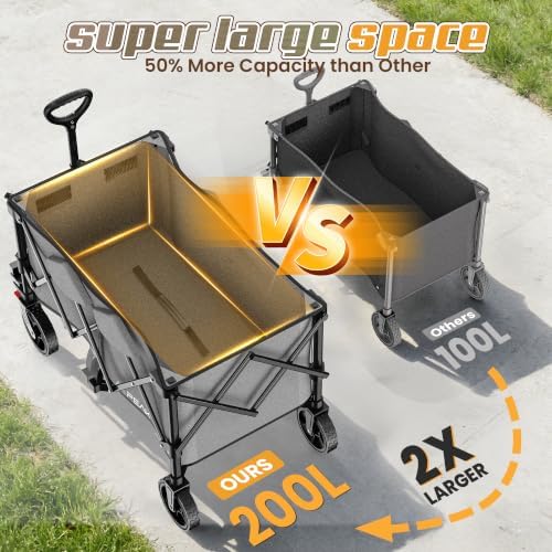Wagons Carts Foldable, Collapsible Wagon with Wheels,450LBS Heavy Duty Beach Wagon Cart, Lightweight Portable, alternate view