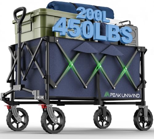 Wagons Carts Foldable, Collapsible Wagon with Wheels,450LBS Heavy Duty Beach Wagon Cart