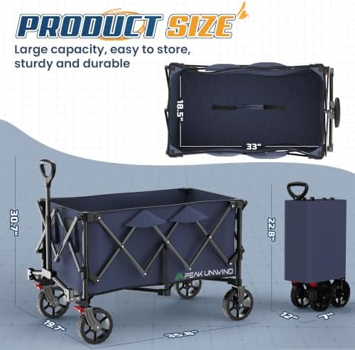 Wagons Carts Foldable, Collapsible Wagon with Wheels,450LBS Heavy Duty Beach Wagon Cart, alternate view 2