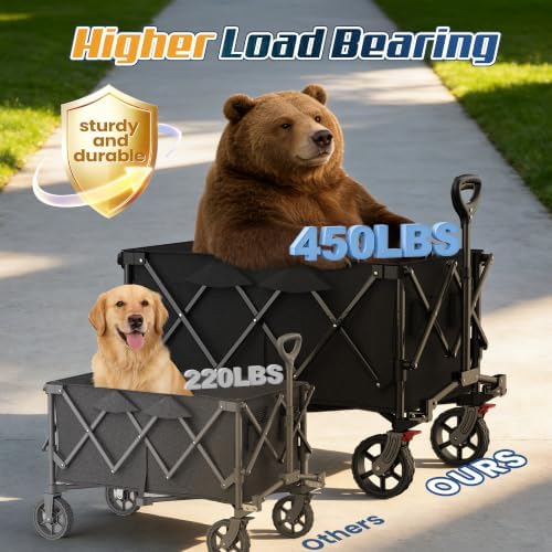 Wagons Carts Foldable, Collapsible Wagon with Wheels,450LBS Heavy Duty Beach Wagon Cart, alternate view 4