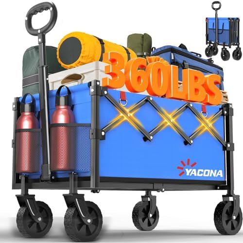 Wagons Carts Foldable, Utility Beach Grocery Wagon with Wheels, Blue in Blue