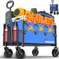 Wagons Carts Foldable, Utility Beach Grocery Wagon with Wheels, Blue in Blue