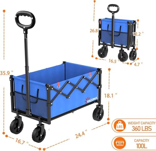 Wagons Carts Foldable, Utility Beach Grocery Wagon with Wheels, Blue in Blue, alternate view 2