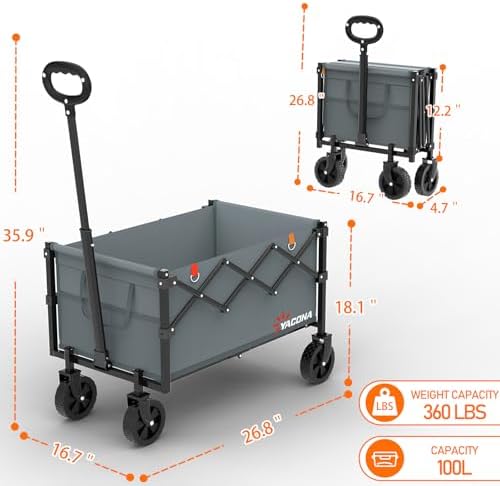 Wagons Carts Foldable, Utility Beach Grocery Wagon with Wheels, Grey in Grey, alternate view 2