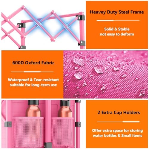 Wagons Carts Foldable, Utility Beach Grocery Wagon with Wheels, Pink in Pink, alternate view 4