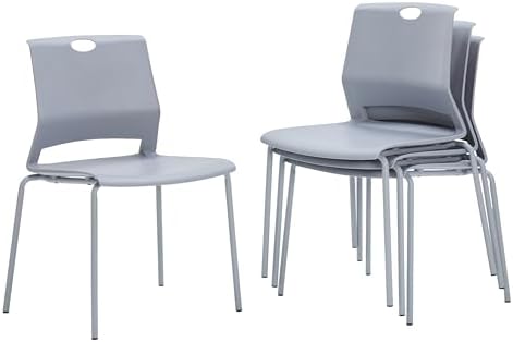 Waiting Room Chairs Set of 4, Grey Stack Chairs with Back, Stacking Chairs with Metal Legs