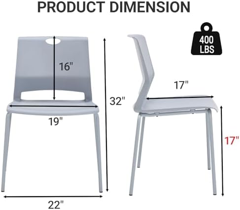 Waiting Room Chairs Set of 4, Grey Stack Chairs with Back, Stacking Chairs with Metal Legs, alternate view 3
