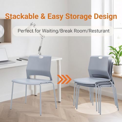 Waiting Room Chairs Set of 4, Grey Stack Chairs with Back, Stacking Chairs with Metal Legs, alternate view 5