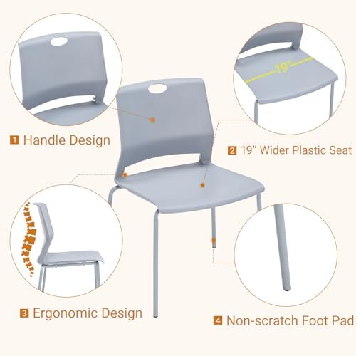 Waiting Room Chairs Set of 4, Grey Stack Chairs with Back, Stacking Chairs with Metal Legs, alternate view 6