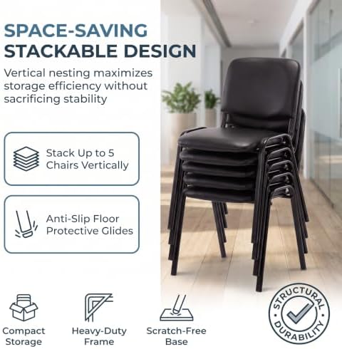 Waiting Room Chairs Set of 5 Stackable Conference Room Chairs Faux Leather Office Reception Chair for Guest, alternate view 3