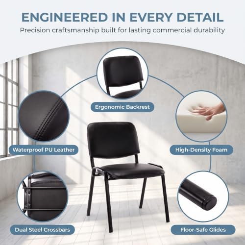 Waiting Room Chairs Set of 5 Stackable Conference Room Chairs Faux Leather Office Reception Chair for Guest, alternate view 4