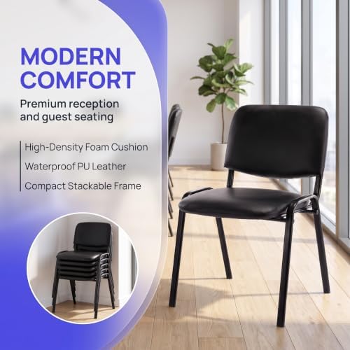 Waiting Room Chairs Set of 5 Stackable Conference Room Chairs Faux Leather Office Reception Chair for Guest, alternate view 5