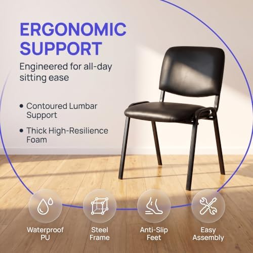 Waiting Room Chairs Set of 5 Stackable Conference Room Chairs Faux Leather Office Reception Chair for Guest, alternate view 6