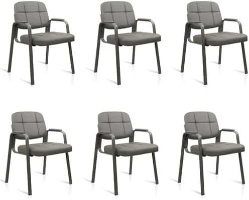 Waiting Room Guest Chair with Bonded Leather Padded Arm Rest for Office Reception and Conference Desk(Grey 6
