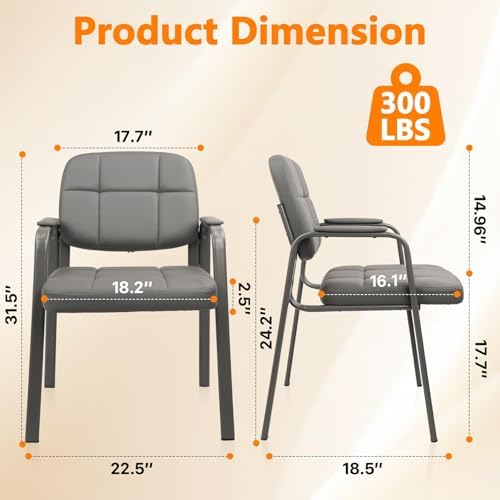 Waiting Room Guest Chair with Bonded Leather Padded Arm Rest for Office Reception and Conference Desk(Grey 6, alternate view