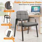 Waiting Room Guest Chair with Bonded Leather Padded Arm Rest for Office Reception and Conference Desk(Grey 6, alternate view
