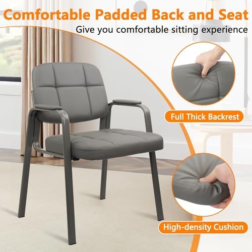 Waiting Room Guest Chair with Bonded Leather Padded Arm Rest for Office Reception and Conference Desk(Grey 6, alternate view