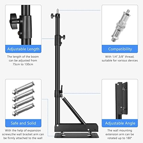 Wall Mount Boom Arm 51"/130cm Adjustable Support, 180° Rotation, alternate view 6
