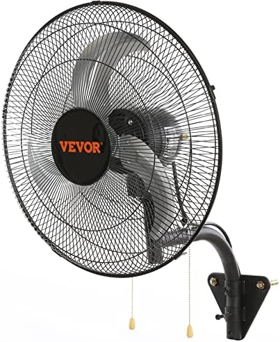 Wall Mount Fan, 18 inch, 3-Speed, 4000 CFM Oscillating Fan, Black in Black