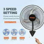 Wall Mount Fan, 18 inch, 3-Speed, 4000 CFM Oscillating Fan, Black in Black, alternate view 5