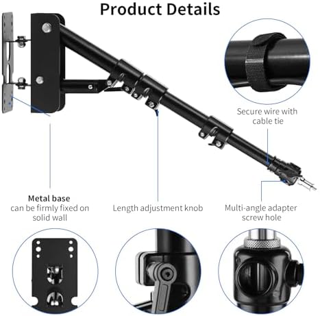 Wall Mount Triangle Boom Arm 39.37inch/100cm,180°Flexible Rotation, alternate view 4