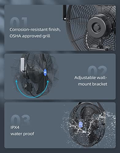 Wall Mounted Variable 14 Inches Speed Indoor/Outdoor Weatherproof Fan, Industrial grade for Patio, Greenhouse, alternate view