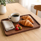 Walnut Wood Serving Tray, 13.4 x 9 Inch Rectangular Platter with Raised Rim in 13.4 x 9 Inch in Rectangle, alternate view 2