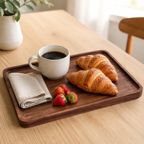 Walnut Wood Serving Tray, 13.4 x 9 Inch Rectangular Platter with Raised Rim in 13.4 x 9 Inch in Rectangle, alternate view 2